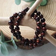 8mm Red Tiger's Eye Stone Stretch Bracelet for Protection Strength Handmade