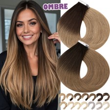 CLEARANCE Tape In 100 Real Remy Human Hair Extensions Skin Weft Full Head 150G