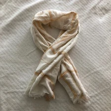 Plaid Blanket Scarf Thin Cotton White Mustard Yellow Universal Thread 58x50"