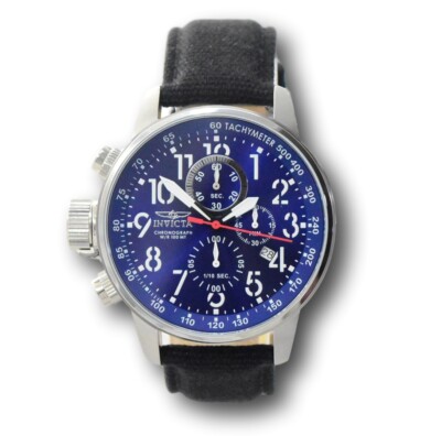 Invicta I-Force Men's 46mm Blue Dial Black Leather Quartz