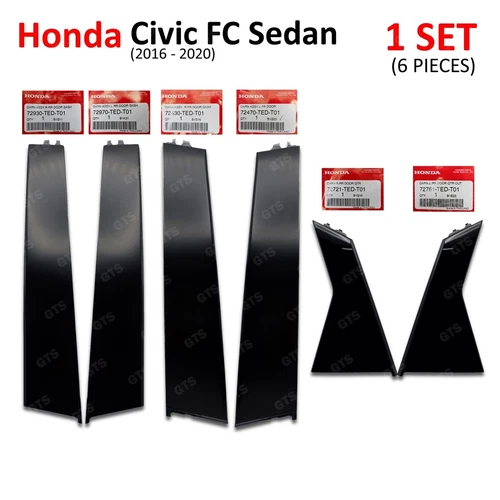 Black Pillar Window Door Sash 6 Garnish For Honda Civic FC Sedan RS 2016 2020