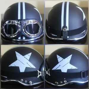 Goggles For Biker Cruiser Scooter German Style Motorcycle Black Half Helmet