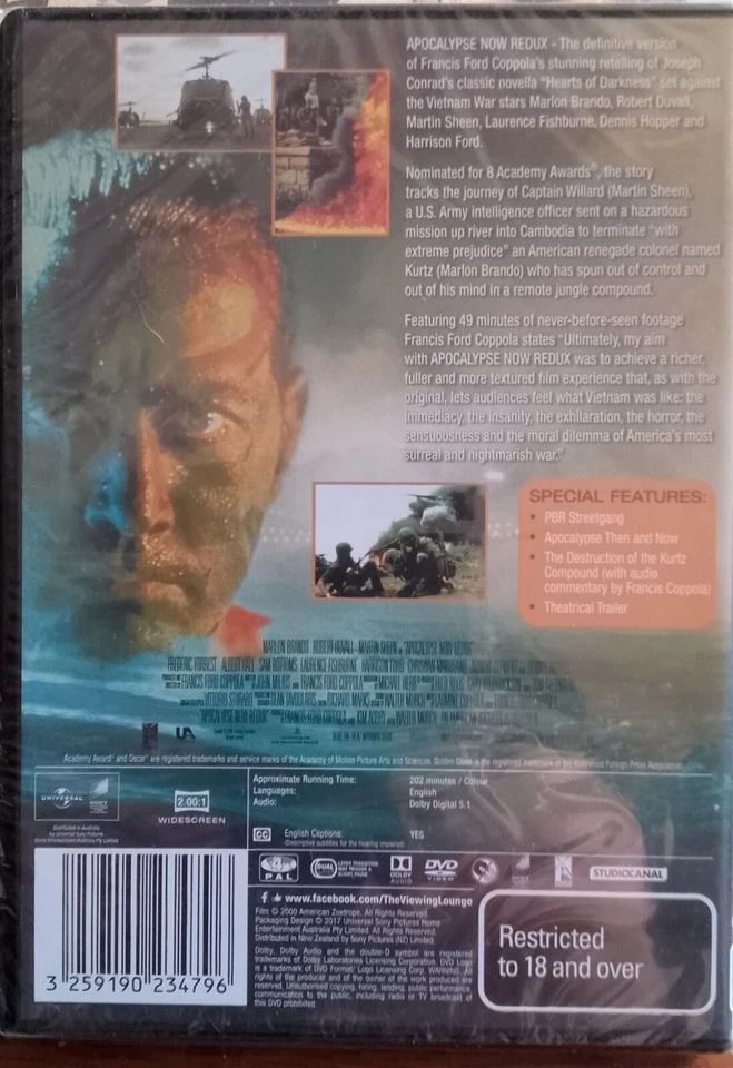 Apocalypse Now Redux  DVD *NEW SEALED* PAL Region 4 2017 Francis Ford Coppola - image 2 of 3