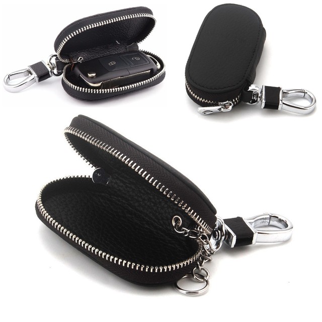 Black Leather Car Remote Bag Auto Fob Key Holder Storage Case Pouch F