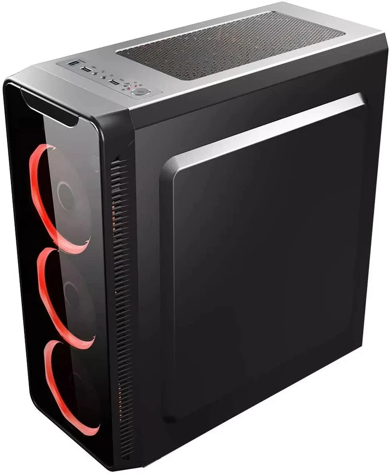 Cit Blaze Gaming ATX PC Case Mid Tower Glass Panels 120MM Red LED Ring Fan Black - Image 4 of 4