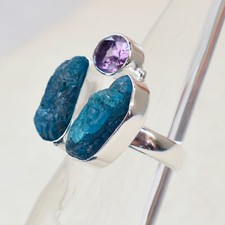 Neon Apatite Ring, 925 Sterling Silver Raw Apatite Ring, Rough Stone Ring-RR042
