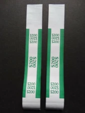 2 - Green $200 Cash Money Self-Sealing Straps Currency Bands 