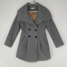 Etam Women Coat Gray 165 84a Wool Double Breasted Wool Blend Collared
