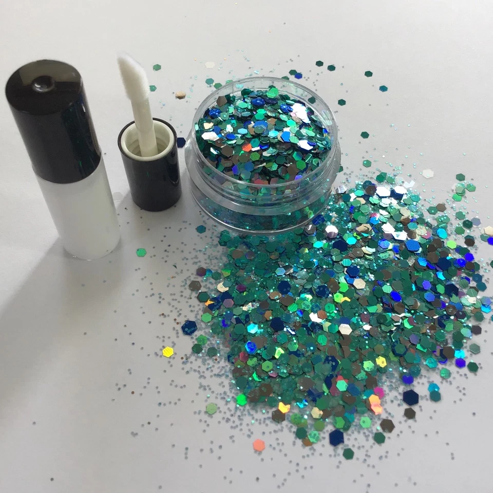 FESTIVAL FACE/BODY/HAIR KIT-4ml GLUE + MERMAID BLUE HOLOGRAPHIC GLITTER 10g POT
