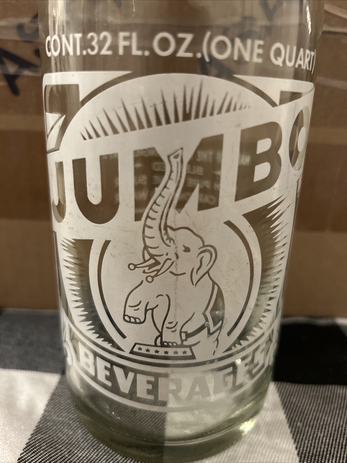 ANTIQUE JUMBO BEVERAGES 32 OZ QUART SODA BOTTLE GROVE CITY PA NEMO