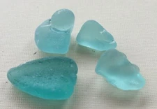 4 Pcs scarce AQUAMARINE Beach Combed Sea Glass, Insulator Segments