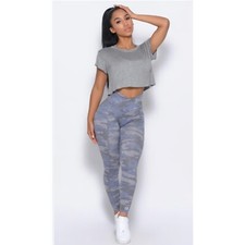 Bombshell Sportswear Blue Silver Camo Leggings V Cut Front