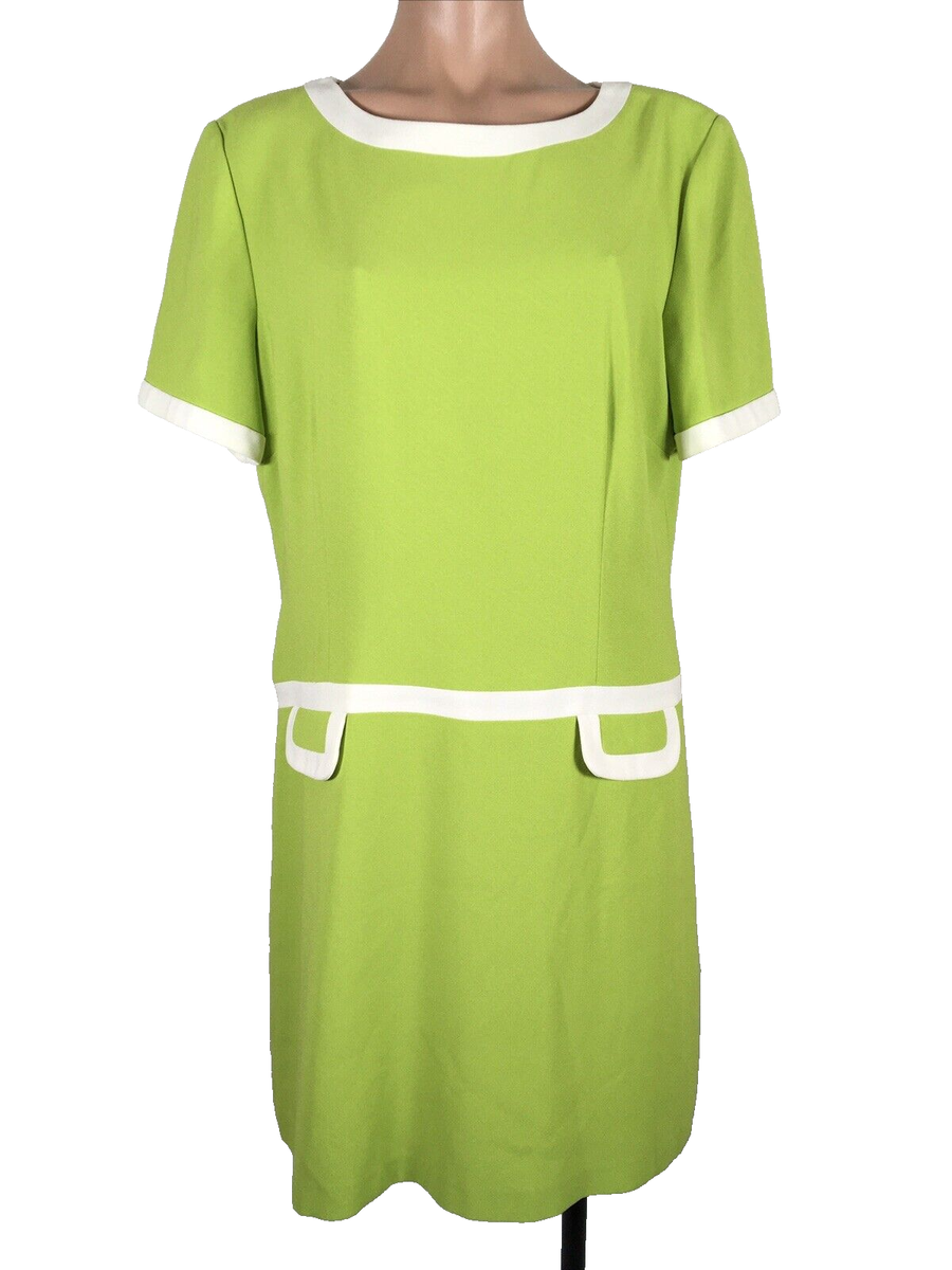 Vintage 60s 70s NOS psychedelic Mod GOGO Shift Dress Neon Green sz 14 90s  does