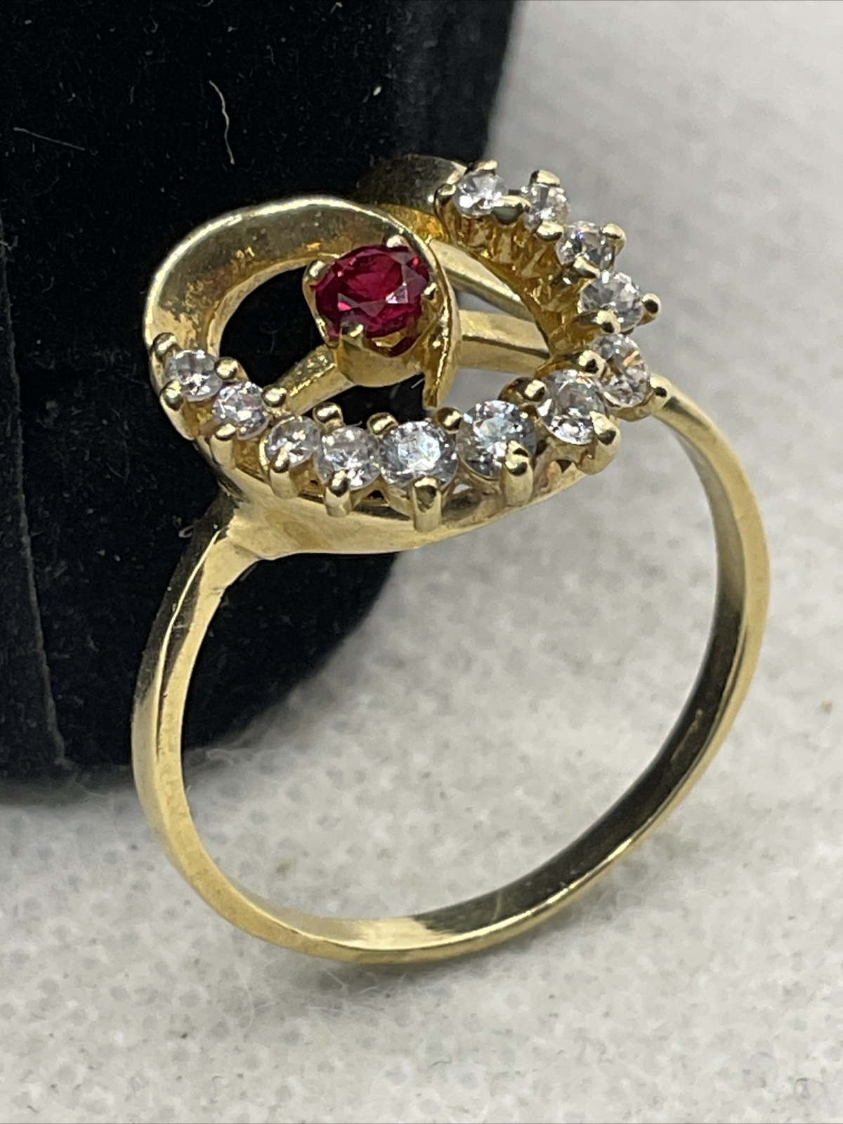 ELEGANT Solid 14K Yellow Gold Created Ruby & Whit… - image 17