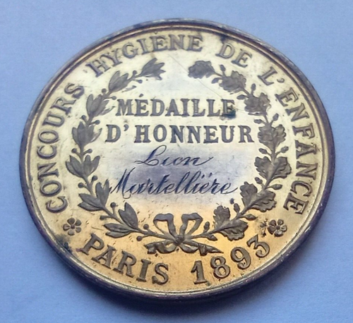 1893 CHILD HEALTH CONTEST FINE FRENCH HONOR MEDAL - Picture 2 of 3