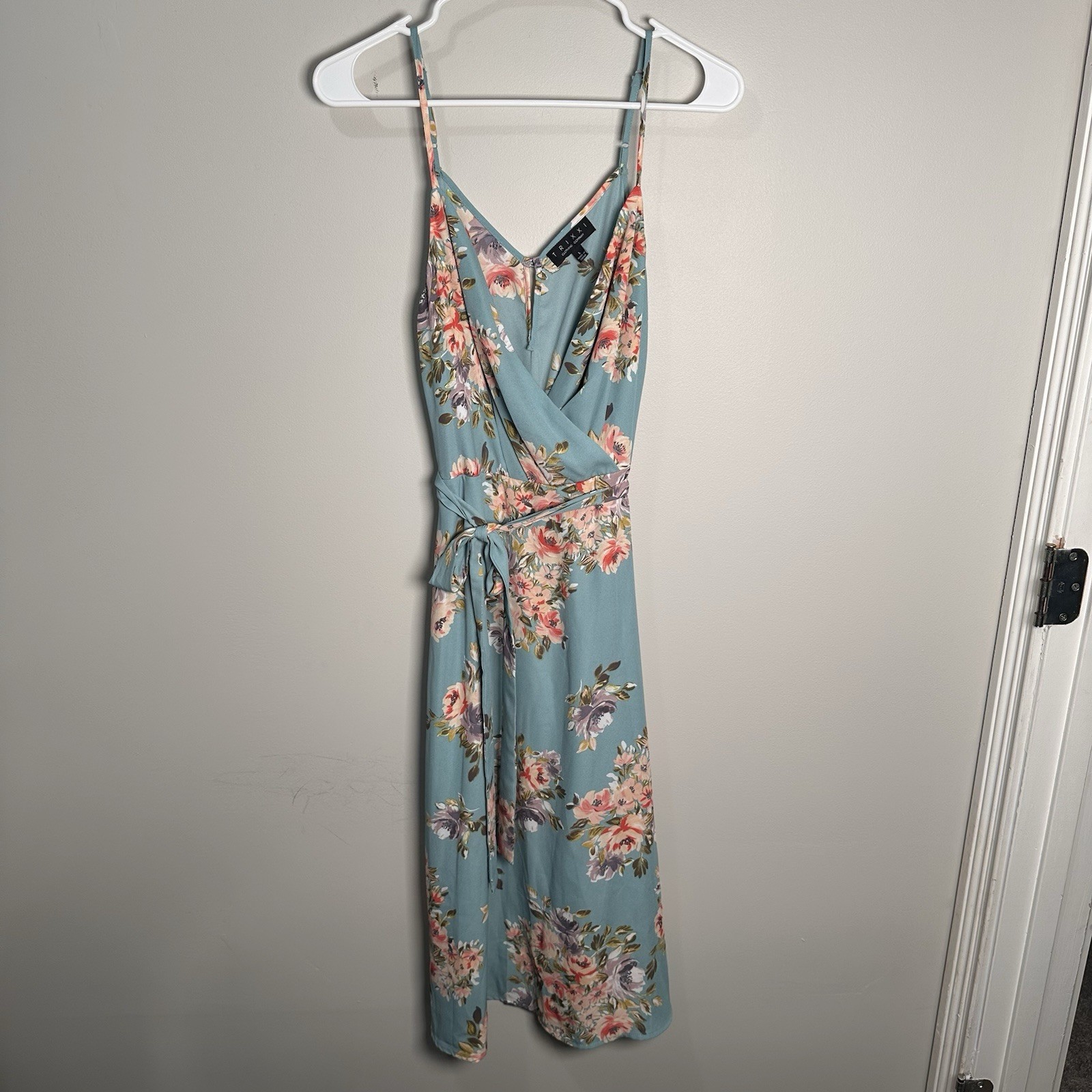 Trixxi Floral Sundress Belt Faux Wrap Lined Feminine, Size Large