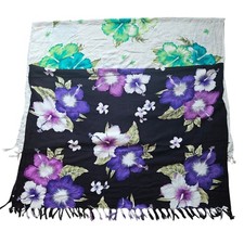 Two Floral Sarongs Cover Up 1 Black  1 White Hibiscus Beach Pool Resort Wear