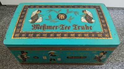 Meßmer Tee Truhe große alte Blechdose Teedose Frankfurt 50er 60er Jahre