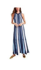 Anthropologie || Maeve Lisanne Sweater Maxi Dress Blue Striped Tiered  Slip XS