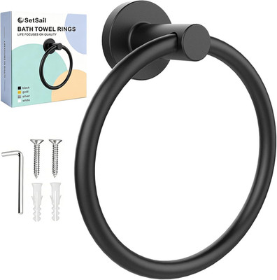SetSail Towel Holder for Bathroom Wall Matte Black Towel Ring Stainless Steel Ha