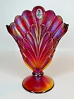 Fenton Ruby Red Amberina Stretch Iridescent Carnival 8" Plume Fan Vase 5956 RL
