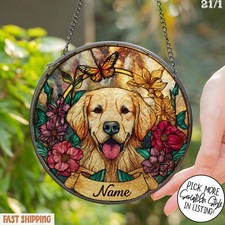 Personalized Dog Portrait Glass Suncatcher, Custom Pet Memorial Stained Glass