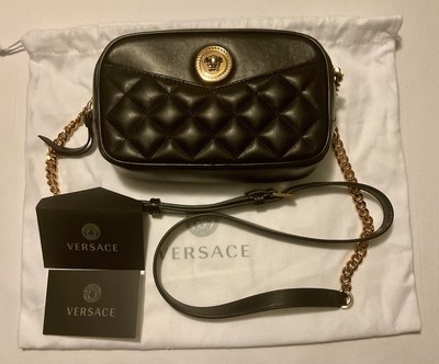 NEW  Versace Quilted Lamb Leather Hand Bag 100% Authentic, card  &  NFC Tag Auth