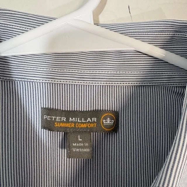Camisa Peter Millar Para Hombre Grande Azul Blanco Rayas Abotonada Verano Comodidad Foto 3 de 4