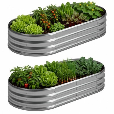 Foxlang 8x4x1ft(2 Pack) Galvanized Oval Raised Garden Bed,Outdoor Planter Box Me