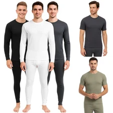 Mens Full Set Thermal Underwear Short Sleeve Shirt Vest Top & Long Johns Trouser