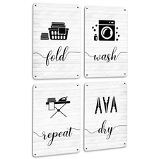 Drsoum Laundry Room Wall Metal Signs Art Wash Dry Fold Repeat Signs Funny Far...