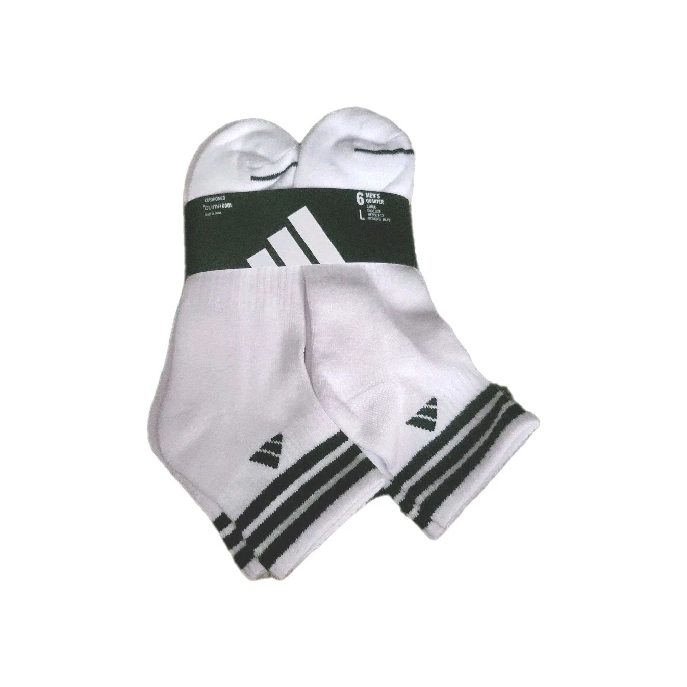 Adidas Mens Climacool Cushioned Quarter Socks 6-Pack Large White/Black Striped