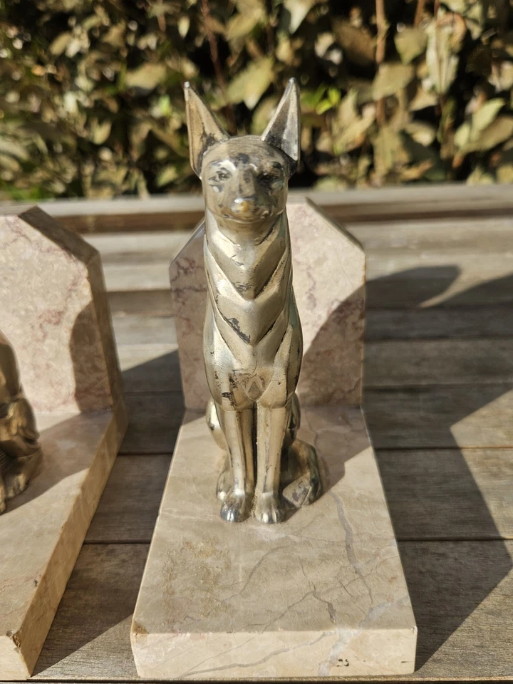 Paire de serre livres Art Deco de Georges Rigot Chien et Chat Regule et marbre - Photo 3/4