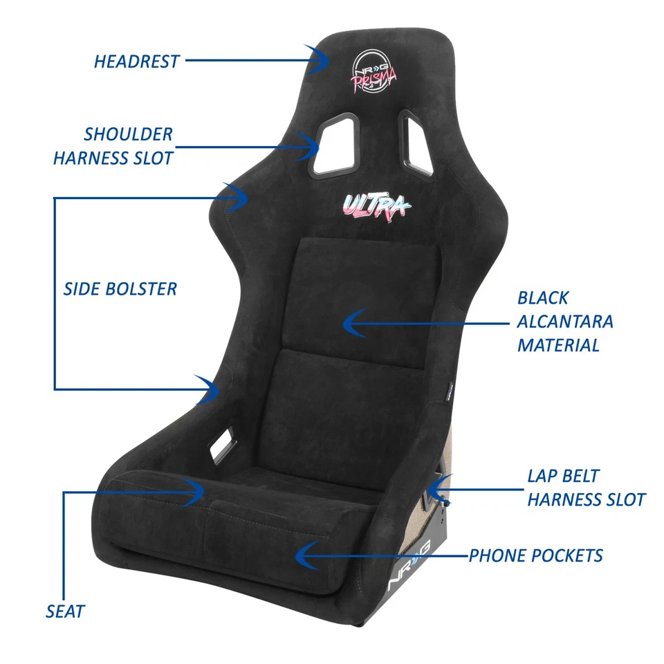 NRG FRP-304BK-ULTRA Prisma X Large Size FRP Fixed Back Racing Bucket Seat Black - Image 2 of 4