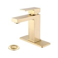 Single Hole Bathroom Faucet with Deckplate Spot Resistant in Brushed Gold