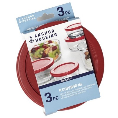 Anchor Hocking Replacement Lids for Glass Food Storage, 4 Cup Round, Set of 3 (A