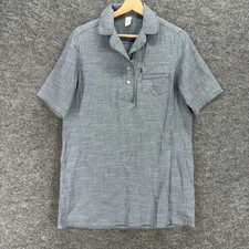 Unbranded Polo Shirt Women S Gray Striped Button Collared Short Sleeve Top