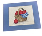 Apple Basket Finished Cross Stitch Blue White Blue Mat Country Decor No Frame