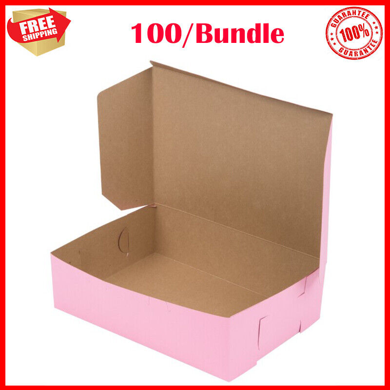 (100 Bundle) 14" x 10" x 4" Paperboard Cake Cupcake Donut Bakery Pink Cake Box