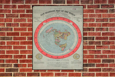 METALL Flat Earth Map Gleasons Karte 1892 New Standard Map of the World SCHILD