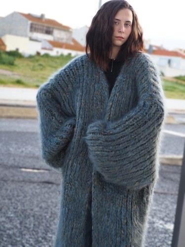 Mohair Long Coat Gray Oversize Thick Longhair Mohair HandKnitted LanaKnittings - Picture 8 of 16