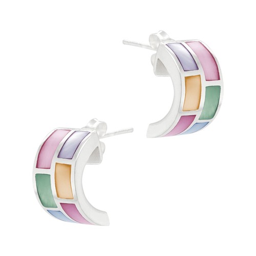 Curved Rectangle Coloured Shell Sterling Silver 925 Stud Earrings - Picture 12 of 12
