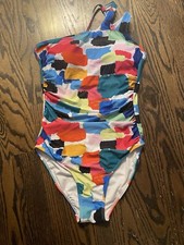 NWT Womens 1-piece Swimsuit Sz M One Shoulder Colorful Holipick Tummy Control