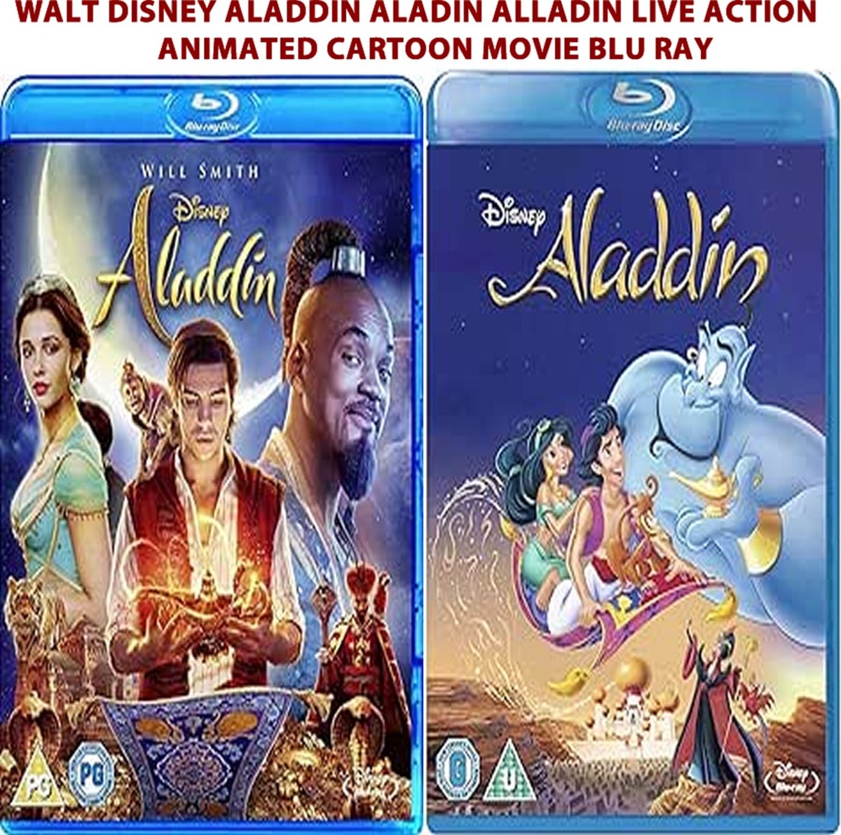 WALT DISNEY ALADDIN ALADIN ALLADIN LIVE ACTION ANIMATED CARTOON MOVIE BLU  RAY UK