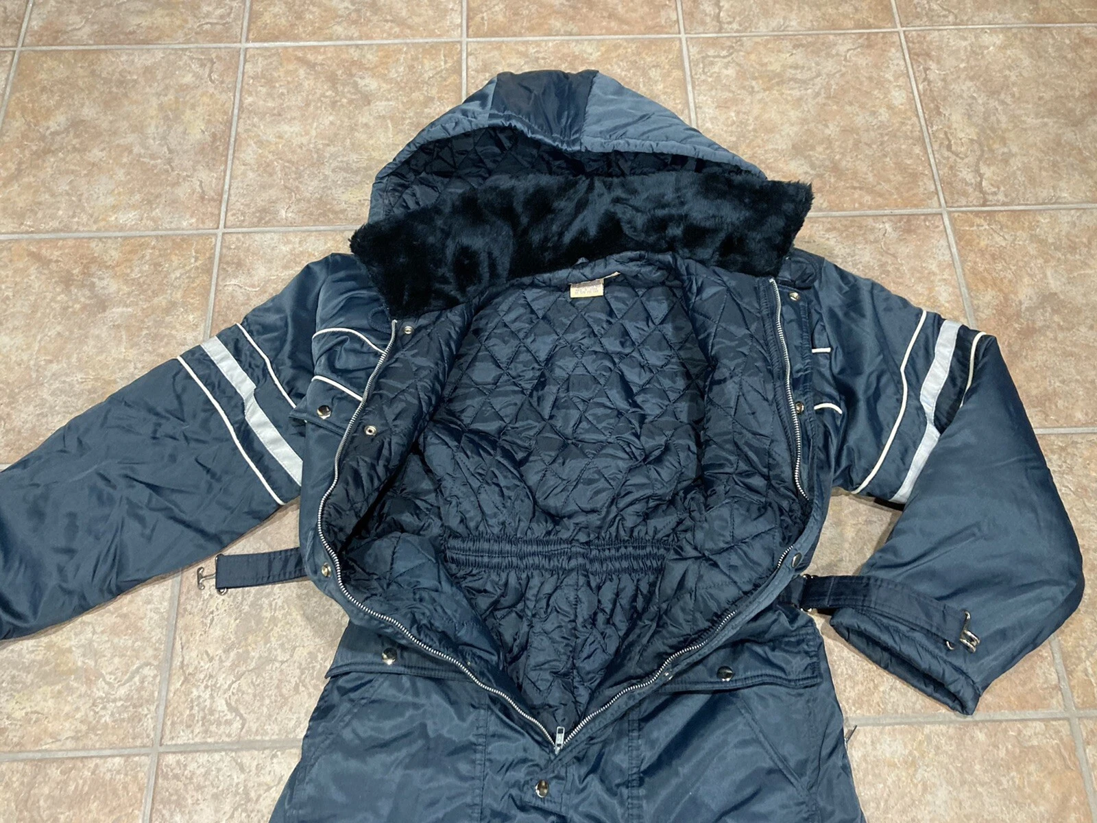 BIG MAC Snowmobile Suit Vtg Quilted Workwear Coveralls Medium Hood Blue LNWOT