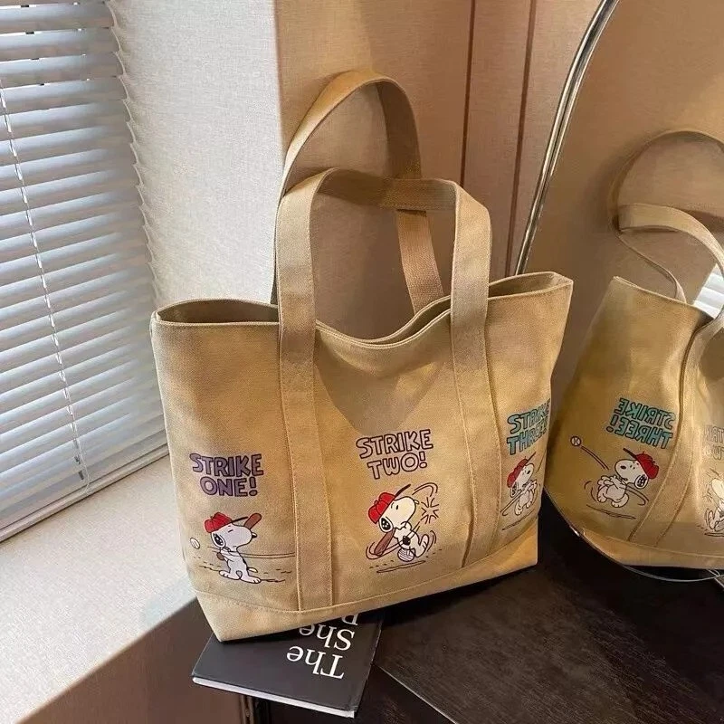 Snoopy Canvas Shopping Tote Bag Cartoon Peanuts Cute Brown Handbag Shoulder Bag