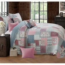 3PCs Patchwork Eiderdown Quilted Bedspread Bed Throw Comforter with Pillow Shams