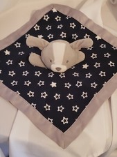 Carters Child of Mine Gray Puppy Dog Navy Blue rattle Blanket White Stars