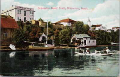 Bremerton WA Water Front Boating Merchants Building Unused Postcard E81