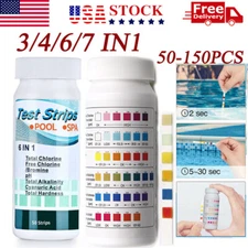 50pcs 3/6IN1 Chlorine Dip Test Strips Hot Tub SPA Swimming Pool PH Tester Paper
